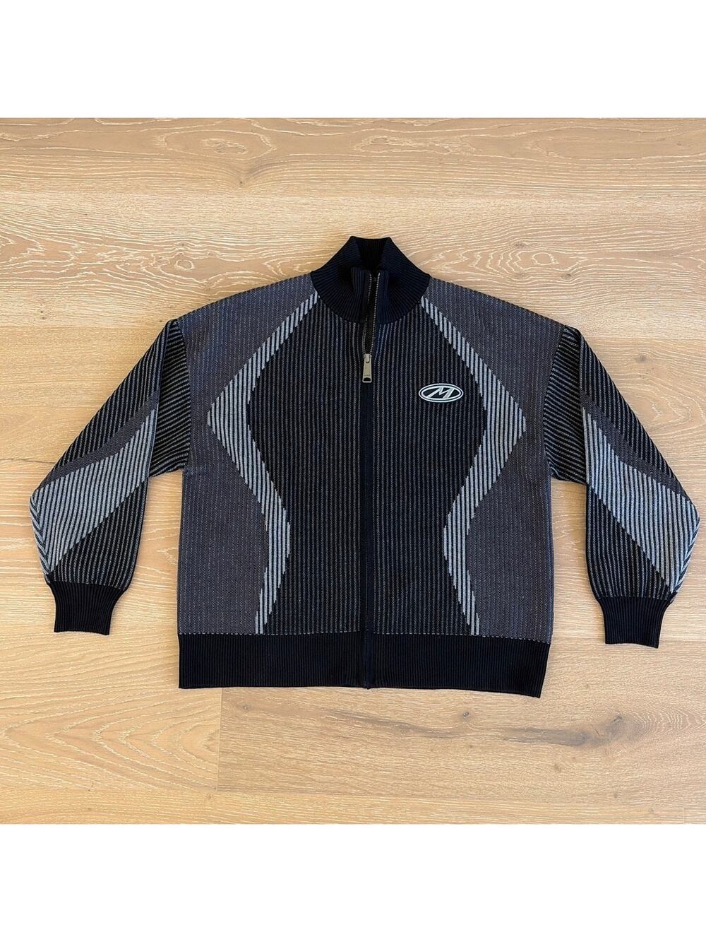 Minga London Zip Up Cardigan Geometric Size S/M Black Gray